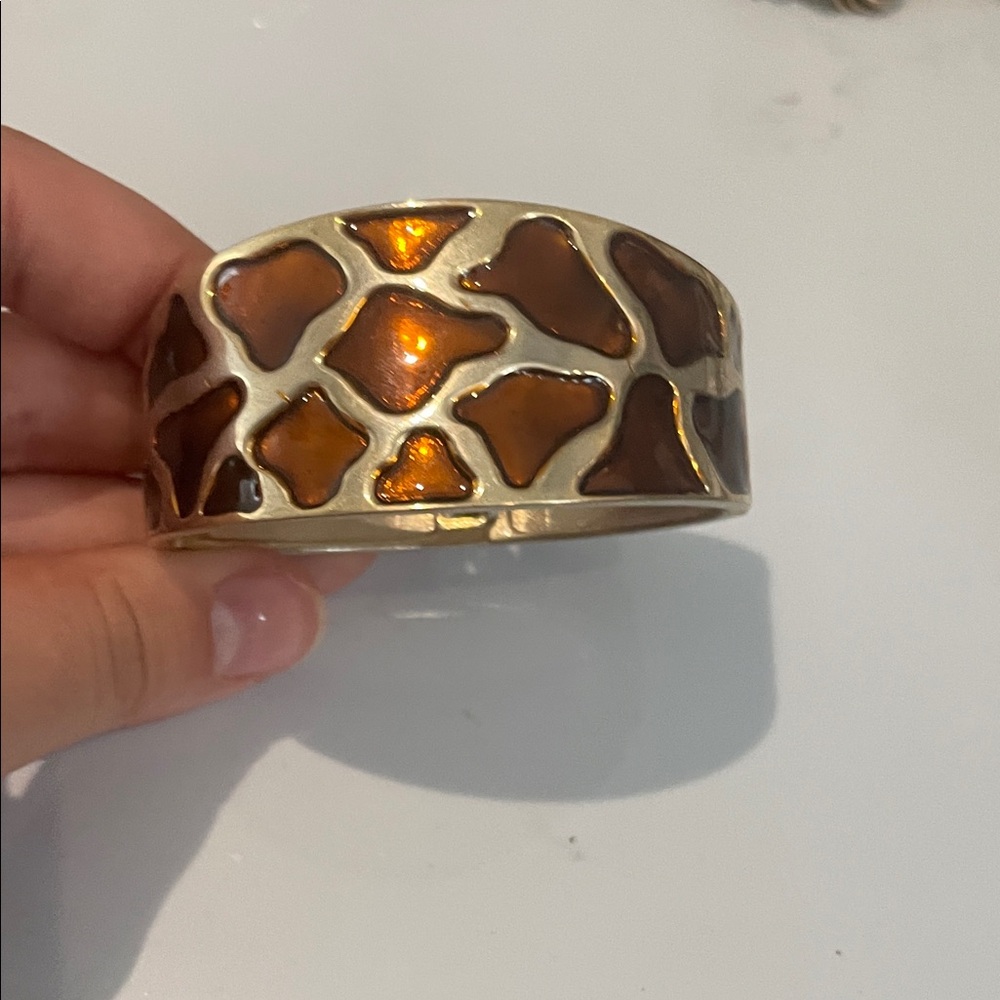 Gold-Tone Amber Enamel Cuff Bracelet - Women Jewelry